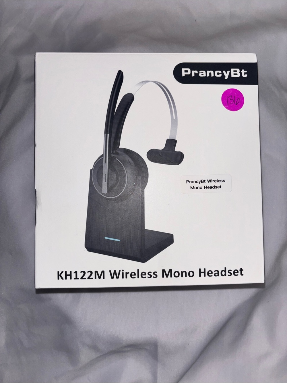 PrancyBt KH122M Wireless Mono Headband Headset Boom Mic Black